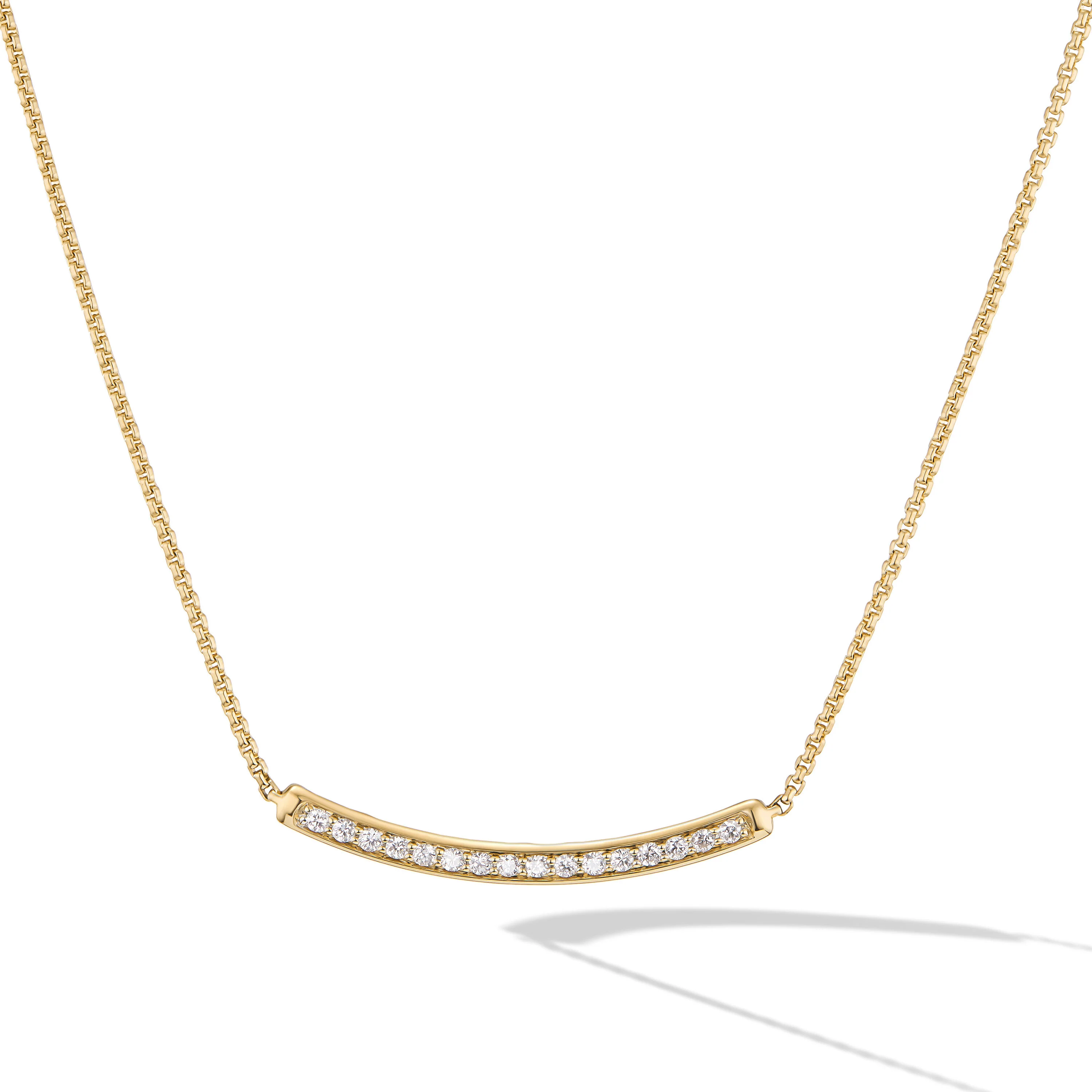 David Yurman Petite Pavé Bar Necklace In 18k Yellow Gold With Diamonds, 1.25mm