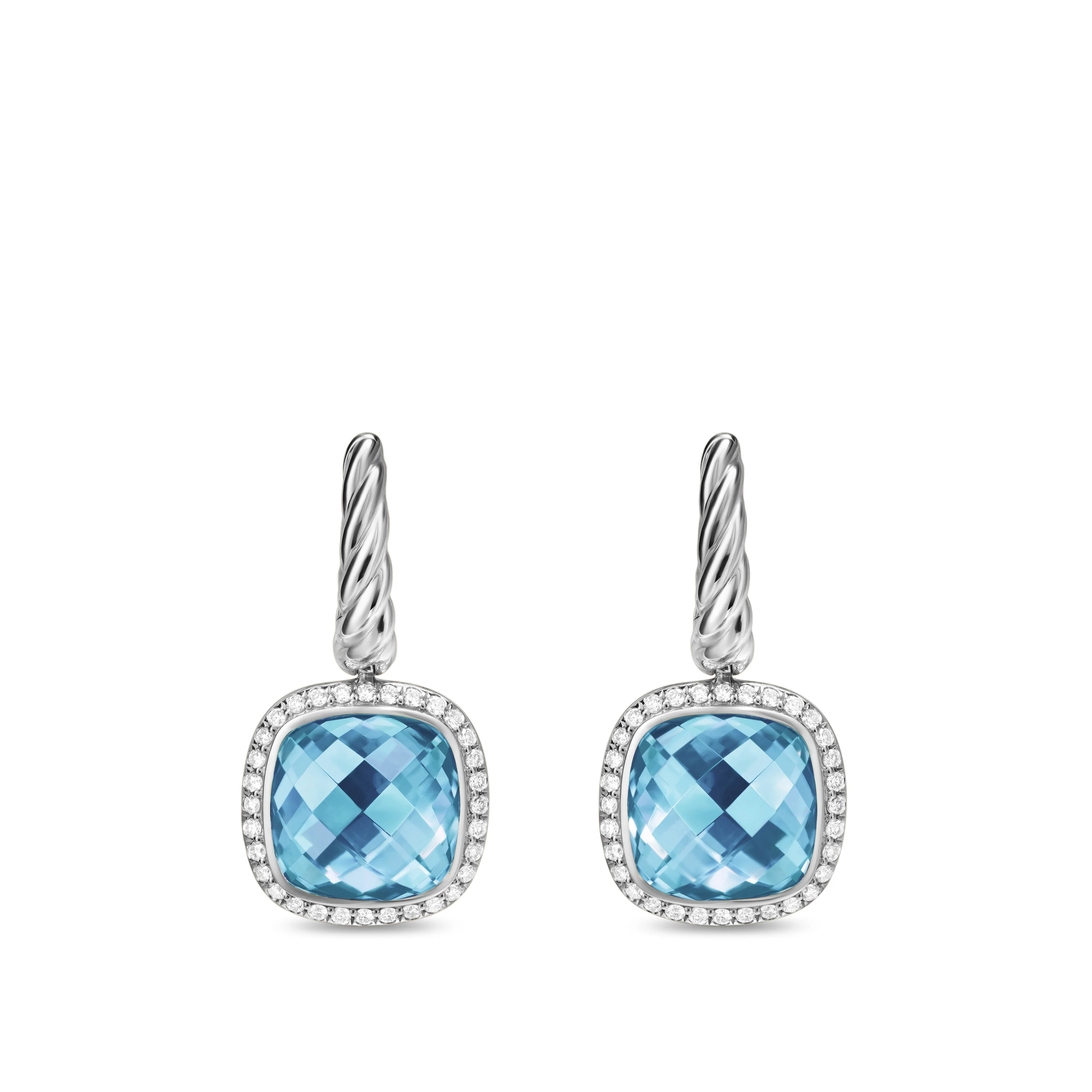 David Yurman Albion® Drop Earrings In Sterling Silver With Blue Topaz And Diamonds, 10mm - Image 2