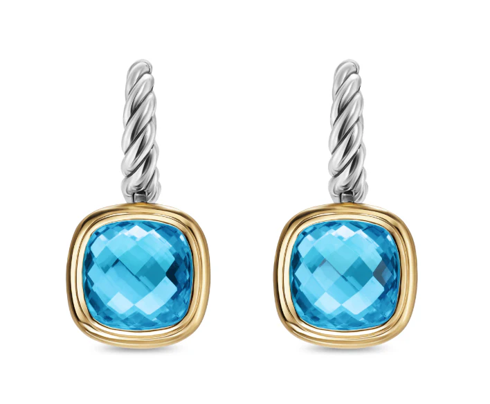 David Yurman Albion® Drop Earrings In Sterling Silver With 18k Yellow Gold And Blue Topaz, 10mm - Image 2
