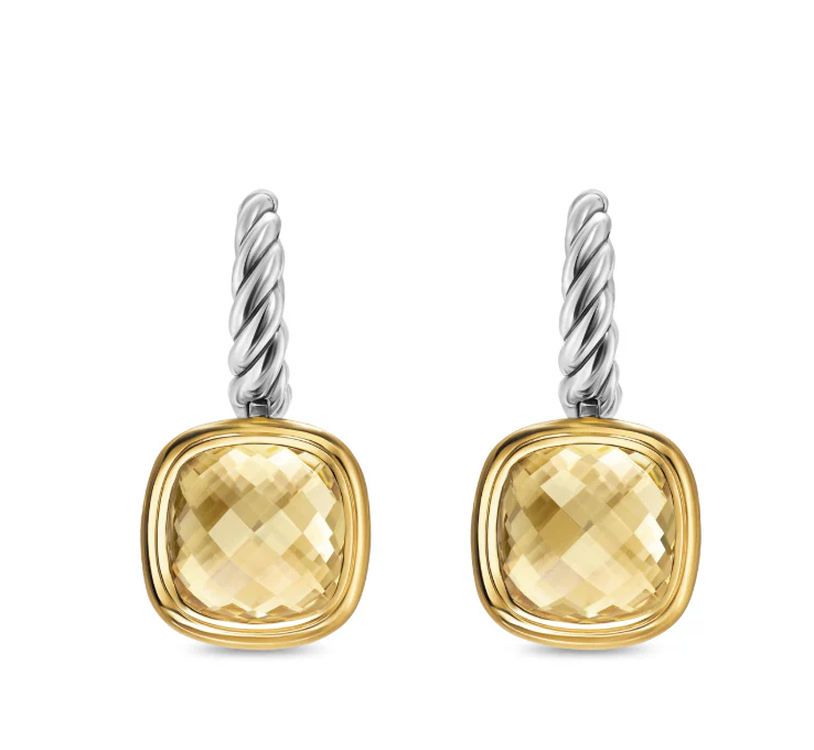 David Yurman Albion® Drop Earrings In Sterling Silver With 18k Yellow Gold And Champagne Citrine, 10mm - Image 2
