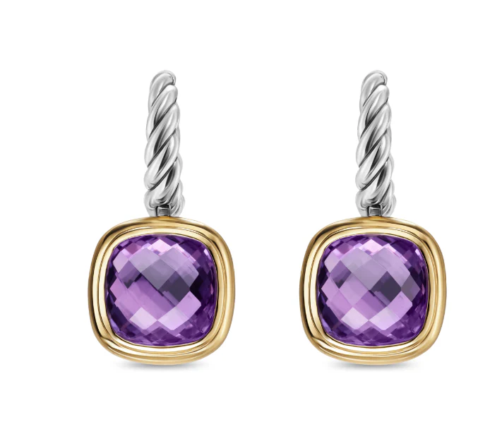 David Yurman Albion® Drop Earrings In Sterling Silver With 18k Yellow Gold And Amethyst, 10mm - Image 2