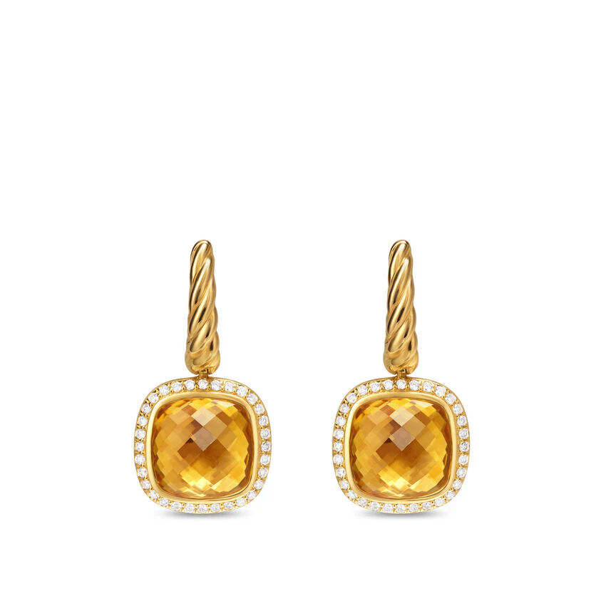 David Yurman Albion® Drop Earrings In 18k Yellow Gold With Citrine And Diamonds, 10mm