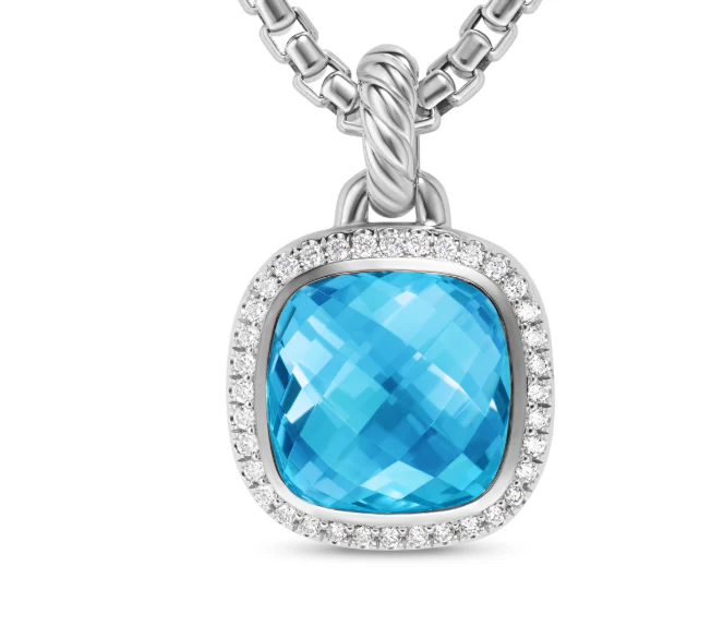 David Yurman Albion® Pendant In Sterling Silver With Blue Topaz And Diamonds, 11mm - Image 2