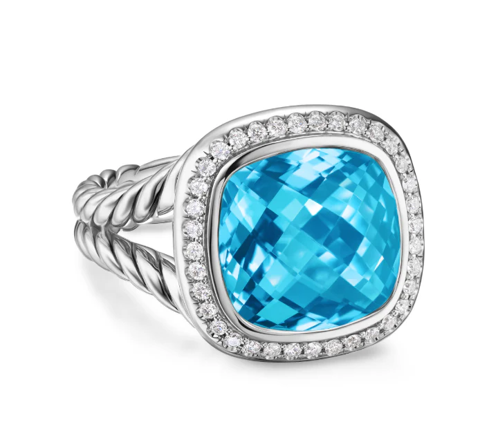 David Yurman Albion Ring In Sterling Silver With Blue Topaz And Diamonds, 11mm - Image 2