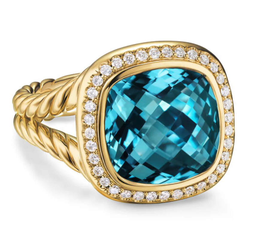 David Yurman Albion® Ring In 18k Yellow Gold With Hampton Blue Topaz And Diamonds, 11mm - Image 2