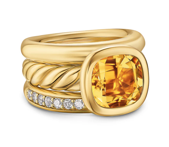 David Yurman Mercer® Three Row Stone Ring In 18k Yellow Gold With Citrine And Diamonds, 12mm - Image 2