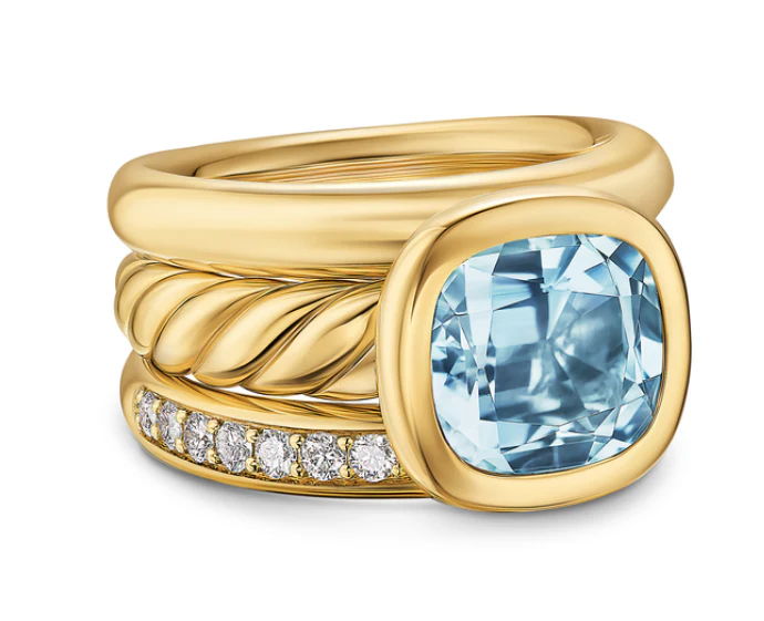 David Yurman Mercer® Three Row Stone Ring In 18k Yellow Gold With Sky Blue Topaz And Diamonds, 12mm - Image 2