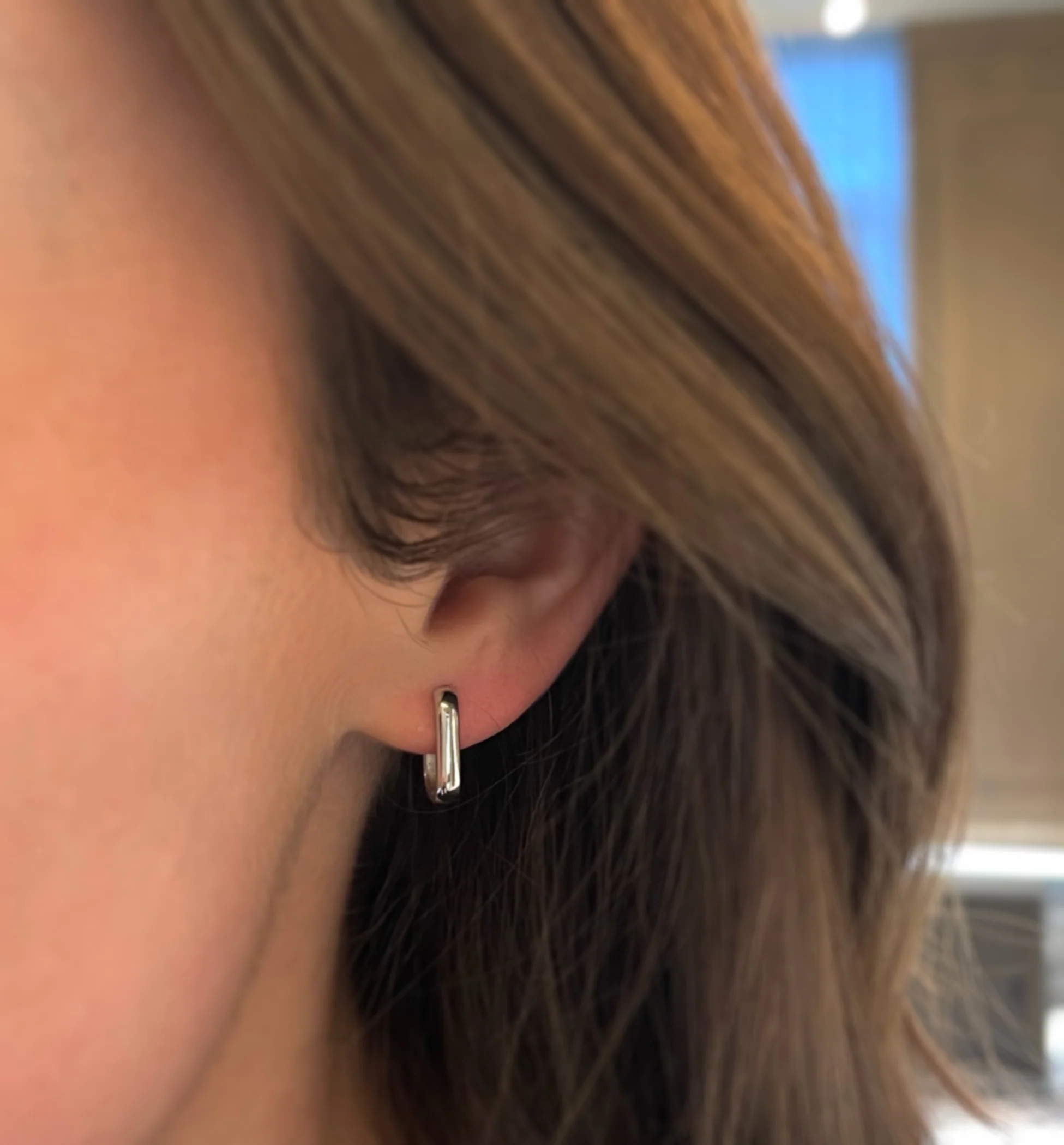 Brown & Co. 14k White Gold Rectangle Hoop Earrings - Image 3