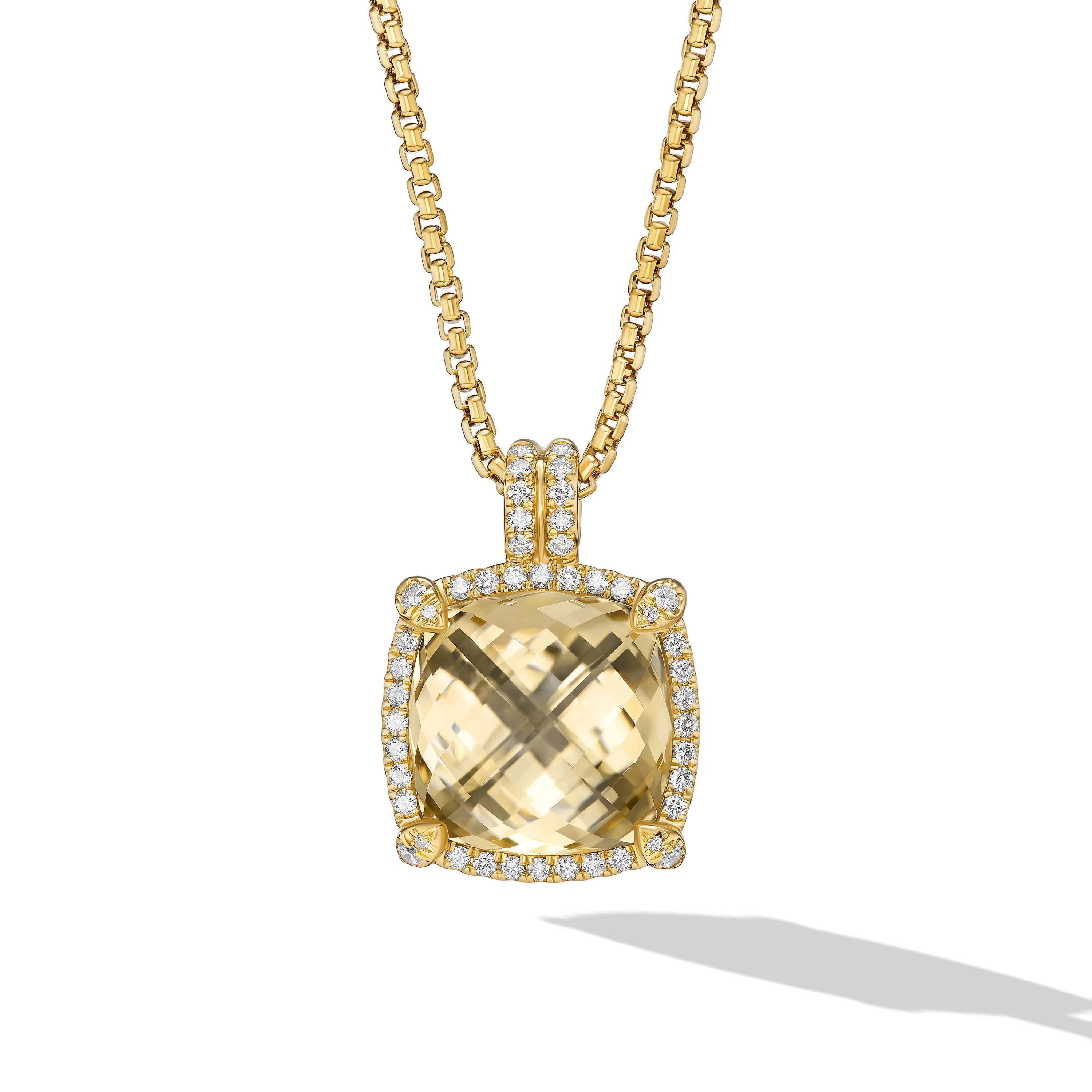 David Yurman Chatelaine® pavé Bezel Pendant Necklace In 18k Yellow Gold With Champagne Citrine And Diamonds, 14mm