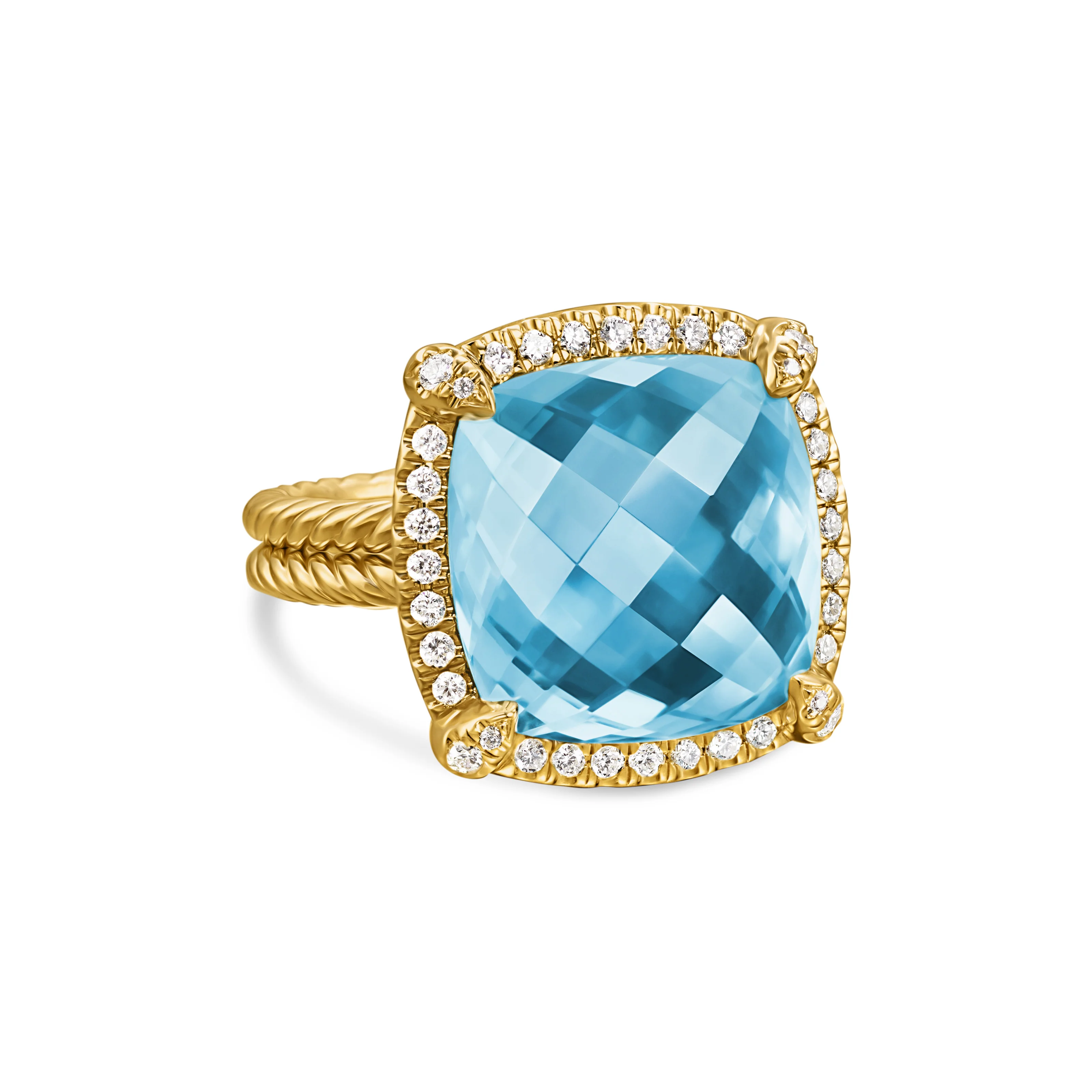 David Yurman Chatelaine® pavé Bezel Ring In 18k Yellow Gold With Blue Topaz And Diamonds, 14mm - Image 2