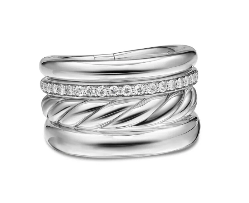 David Yurman Mercer® Four Row Ring In Sterling Silver With Diamonds, 13.8mm - Image 2