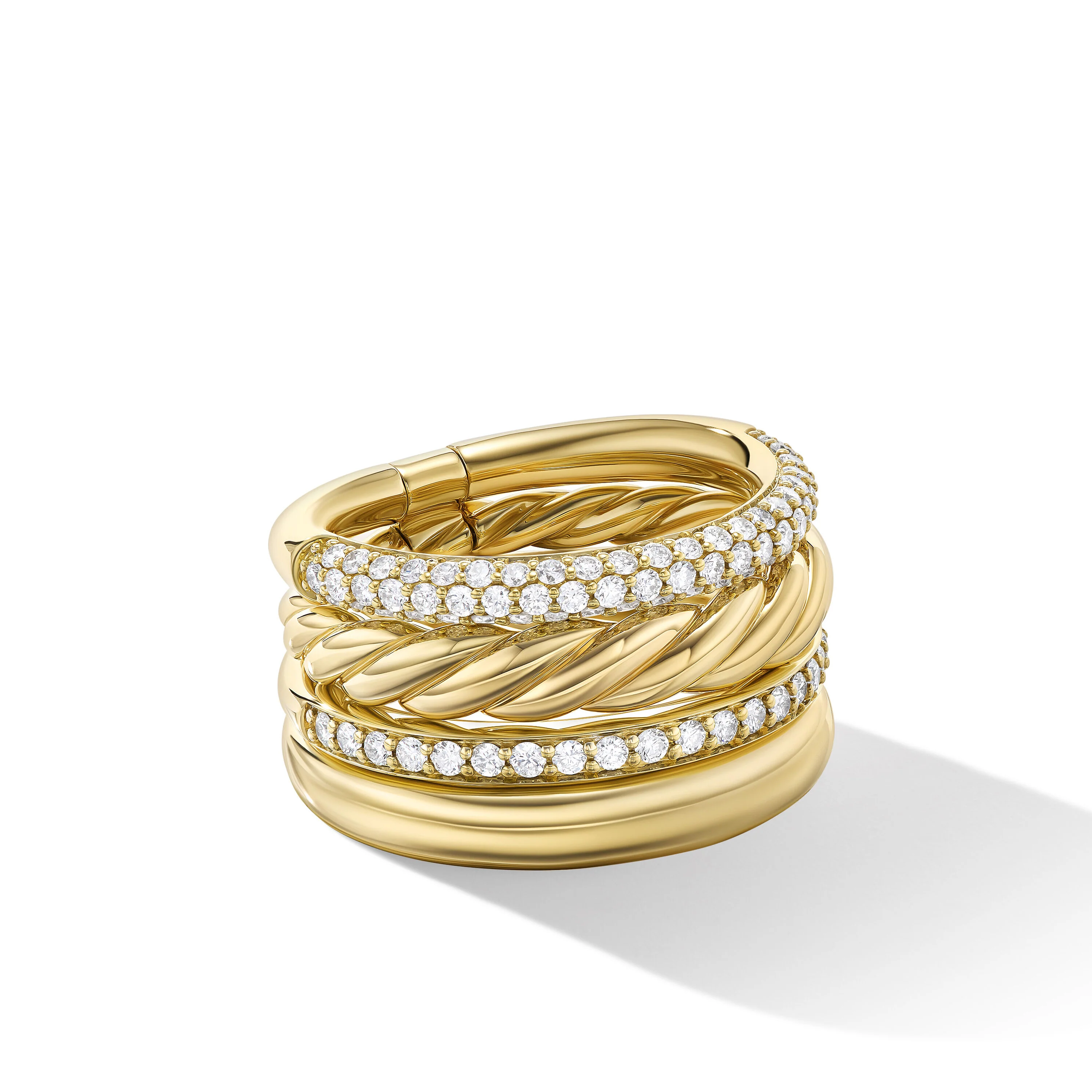 David Yurman Mercer® Multi Row Ring In 18k Yellow Gold With Diamonds, 14mm