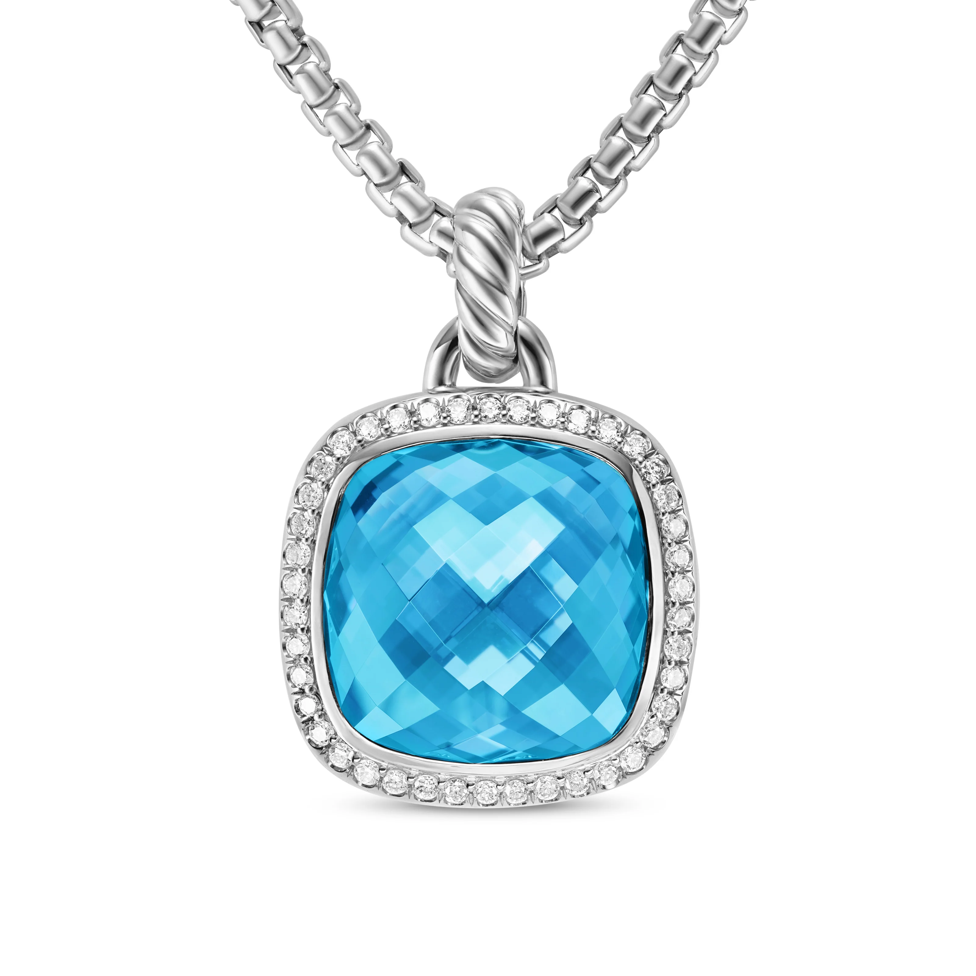David Yurman Albion® Pendant In Sterling Silver With Blue Topaz And Diamonds, 15mm - Image 2