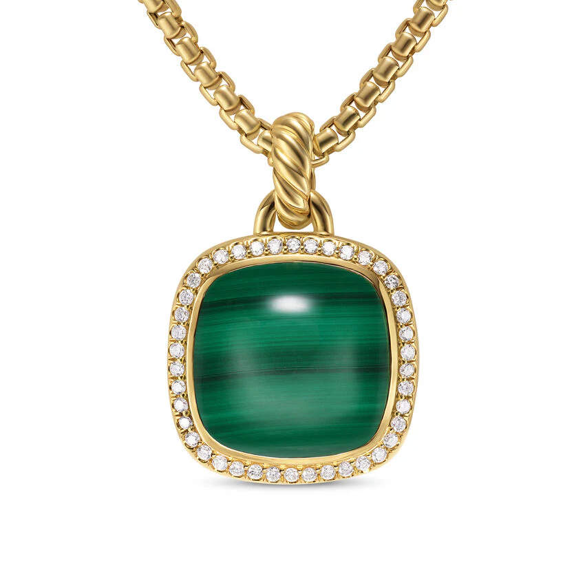 David Yurman Albion® Pendant In 18k Yellow Gold With Malachite And Diamonds, 15mm