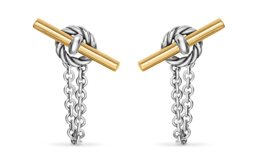 David Yurman Mercer® Petite Toggle Chain Stud Earrings In Sterling Silver With 18k Yellow Gold, 38.2mm - Image 2