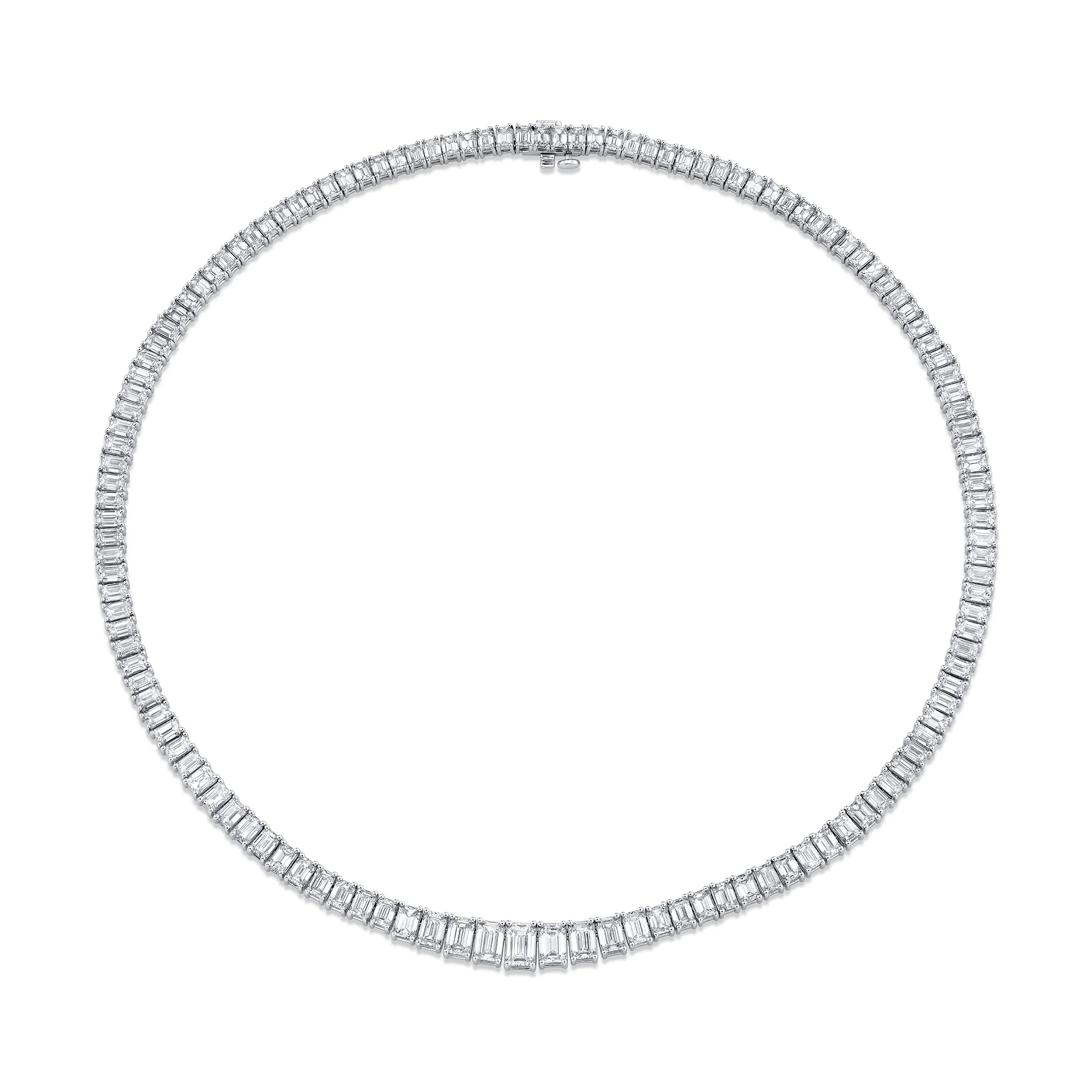 18k White Gold 27.08ctw Graduating Emerald Cut Diamond Necklace - Image 2