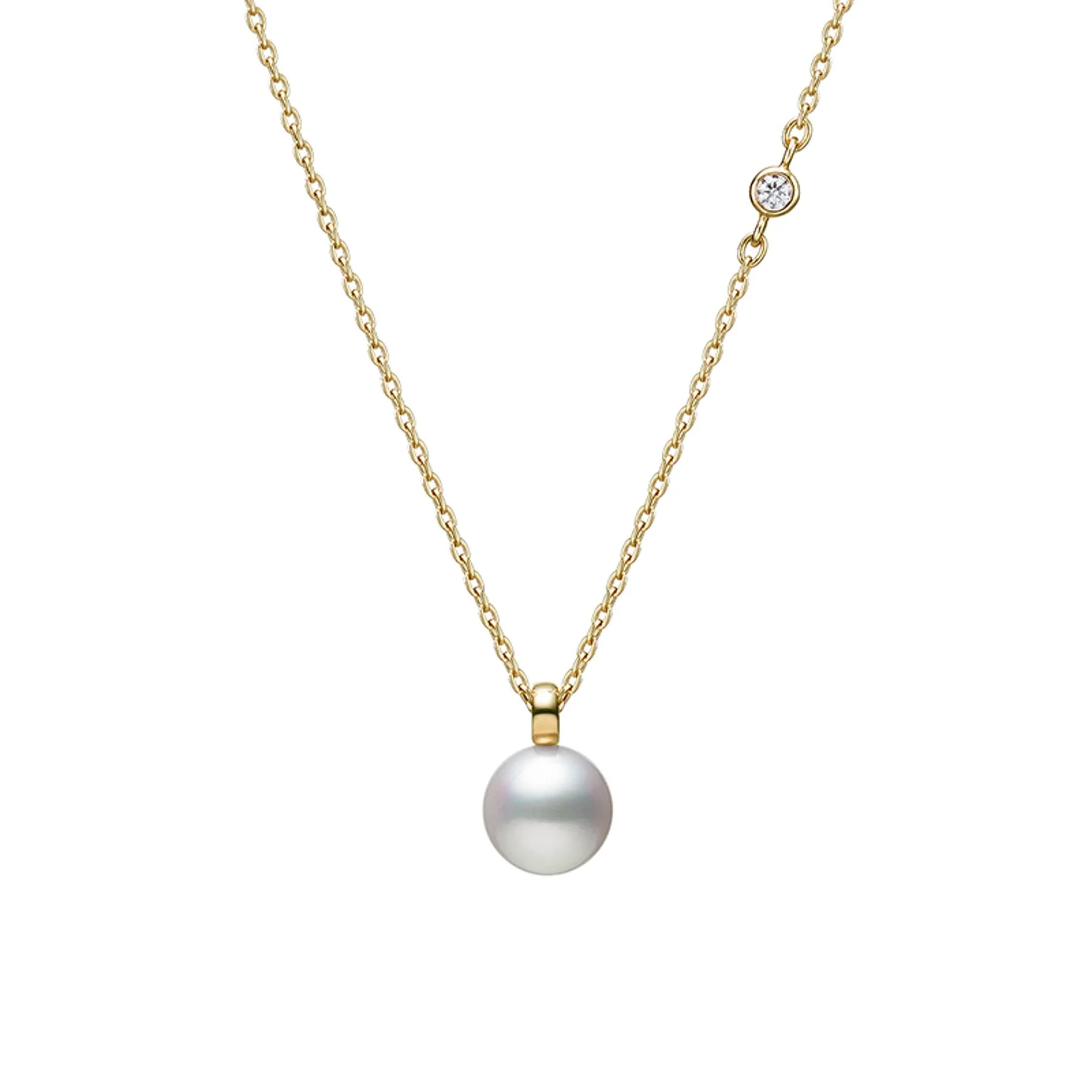 Mikimoto 18k Yellow Gold, Pearl, & Diamond Pendant Necklace