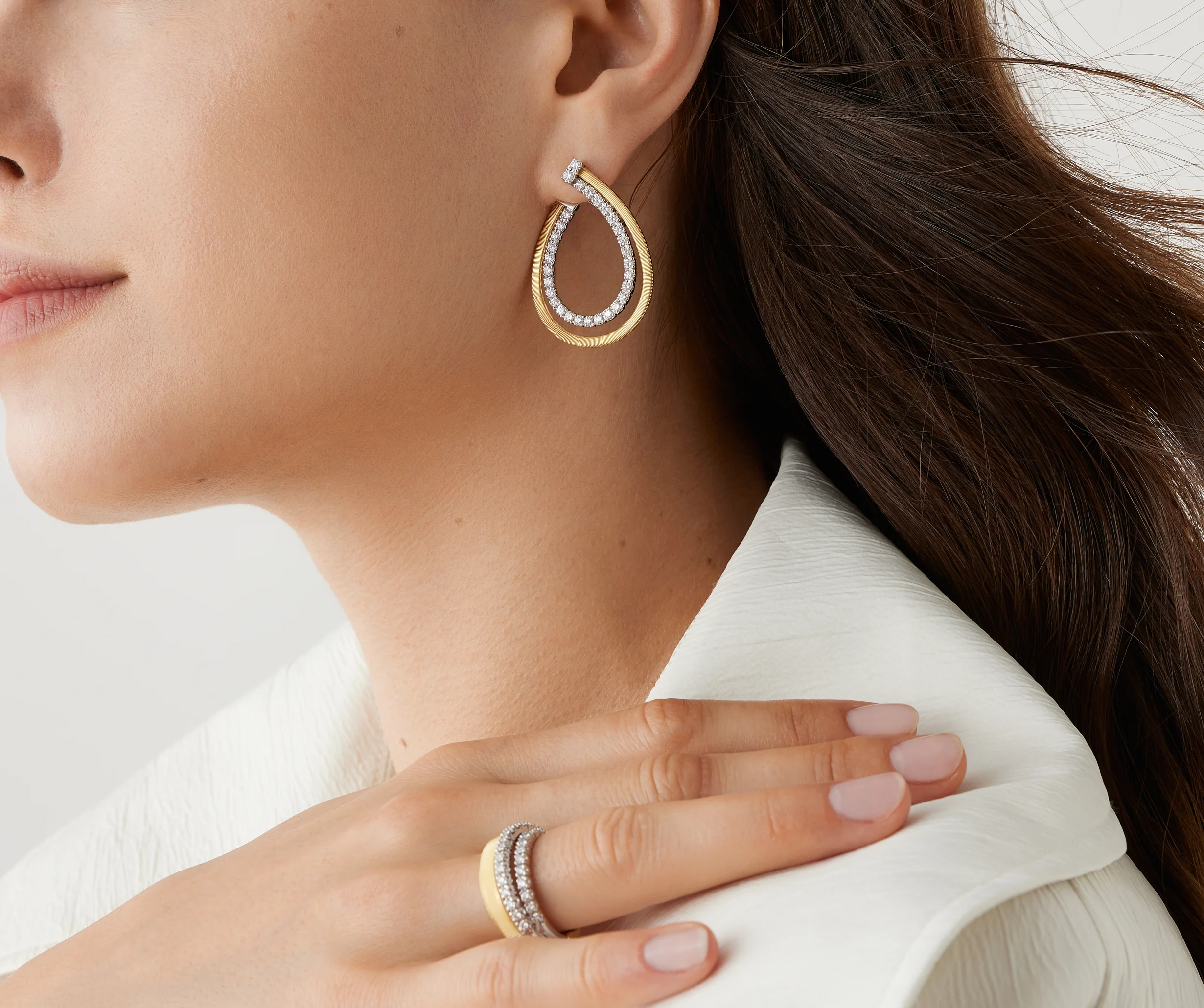 Marco Bicego 18k White & Yellow Gold Masai Diamond Earrings - Image 4