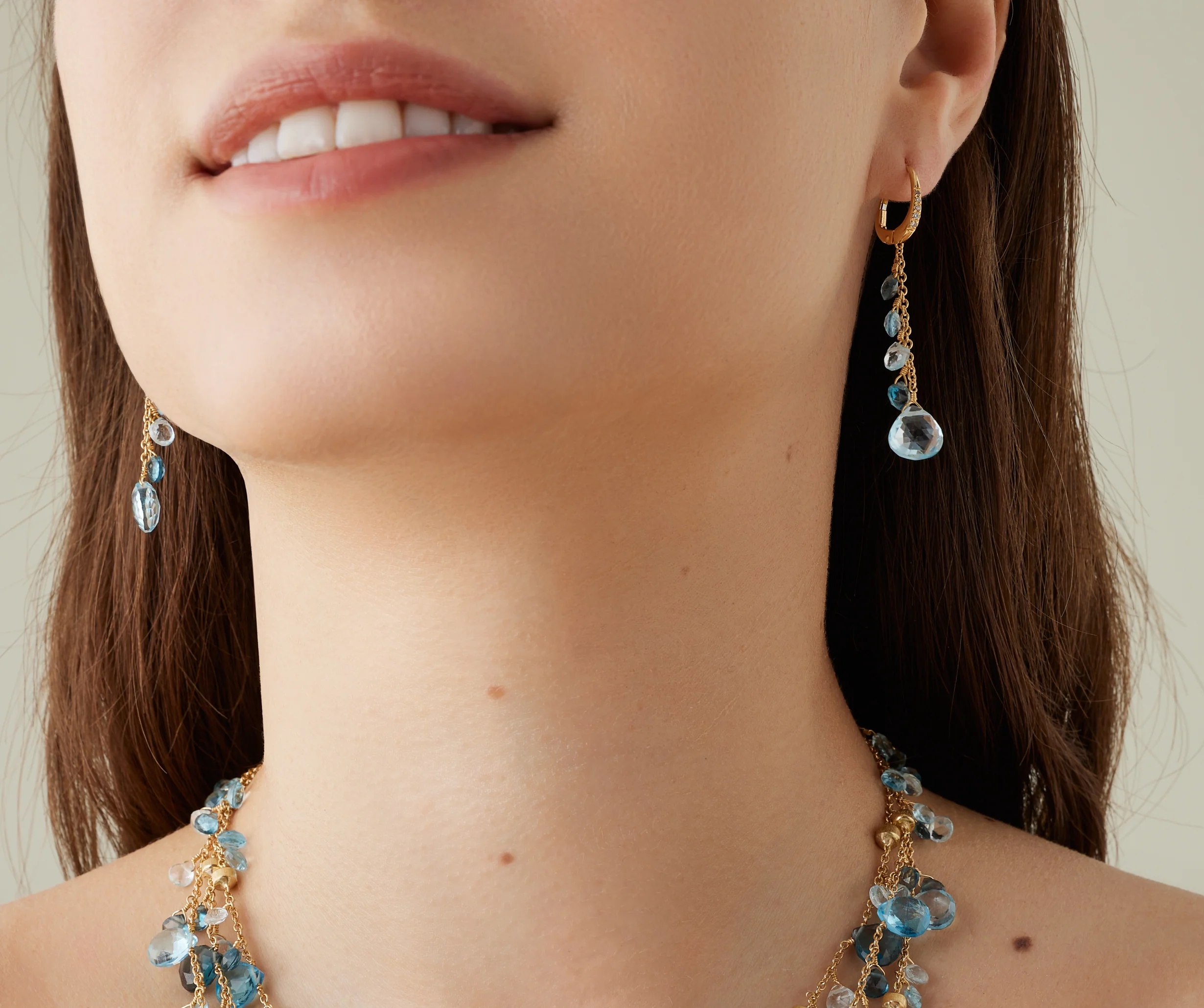 Marco Bicego 18k Yellow Gold Paradise Blue Topaz & Diamond Earrings - Image 3