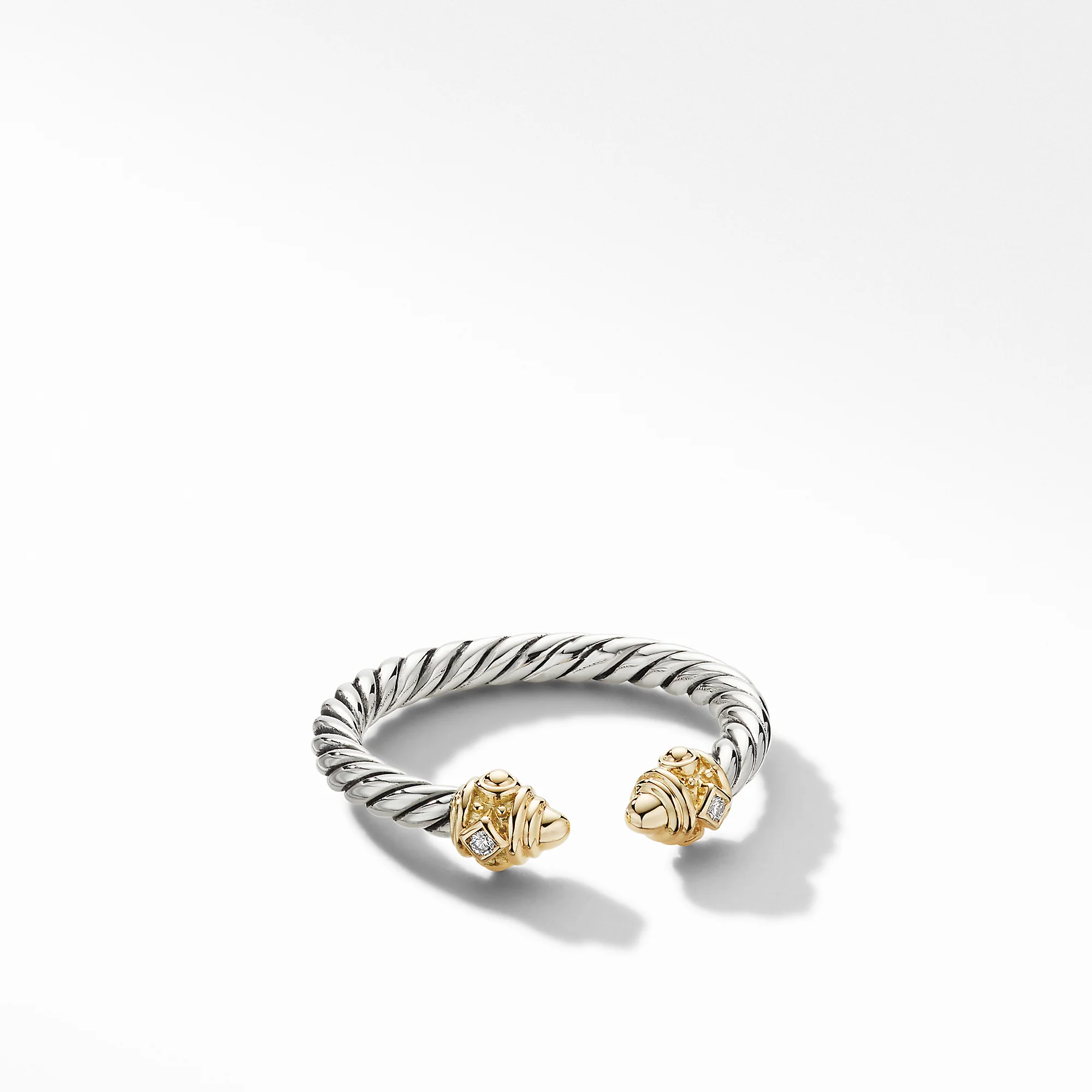 David Yurman Renaissance Ring In Sterling Silver With 14k Yellow Gold, Gold Domes And Diamonds, 2.3mm