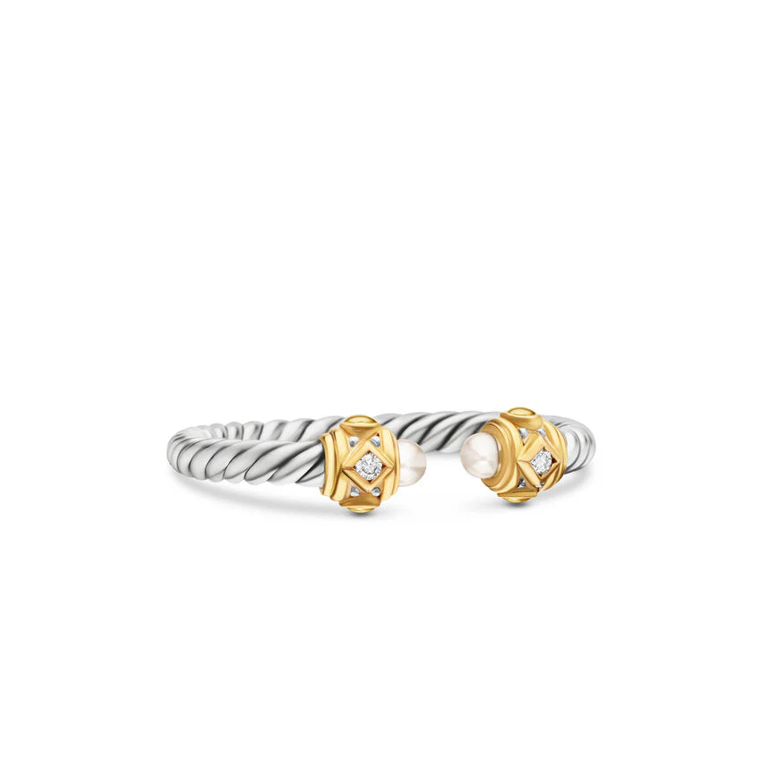 David Yurman Renaissance Ring In Sterling Silver With 14k Yellow Gold, Pearls And Diamonds, 2.3mm - Image 2
