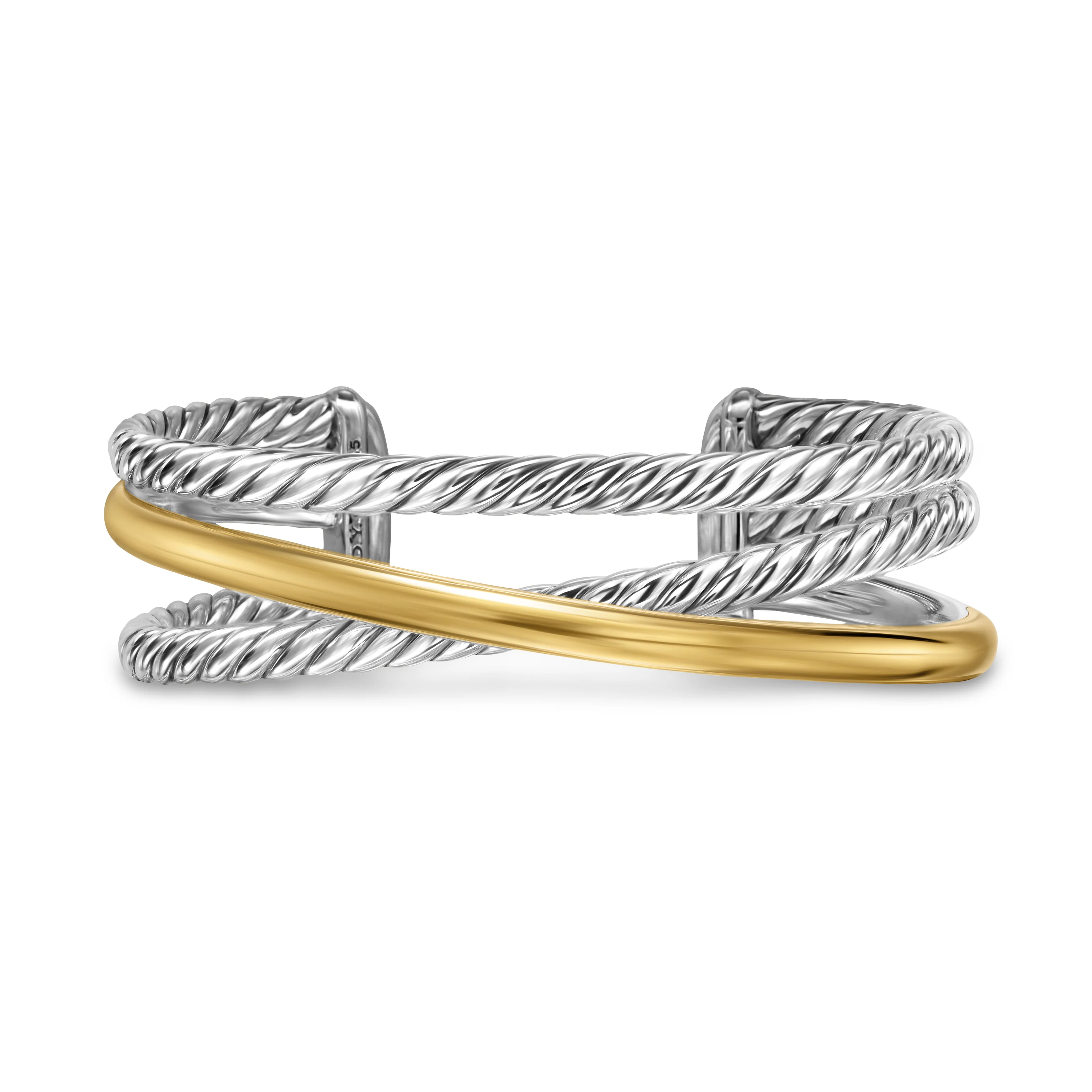David Yurman Crossover Three Row Cuff Bracelet In Sterling Silver With 14k Yellow Gold, 20mm - Image 2