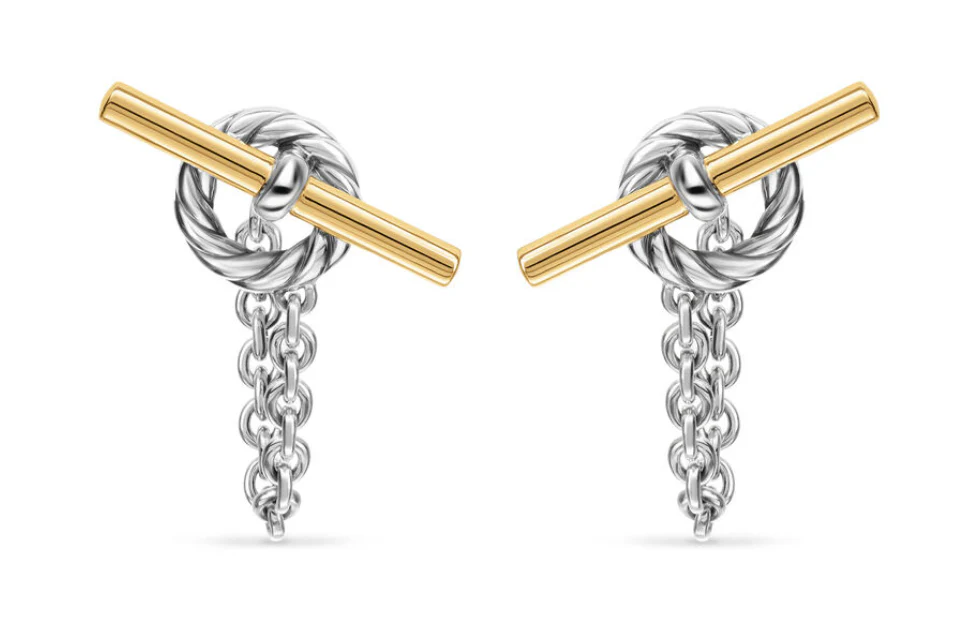 David Yurman Mercer® Bold Toggle Chain Stud Earrings In Sterling Silver With 18k Yellow Gold, 50.4mm - Image 2