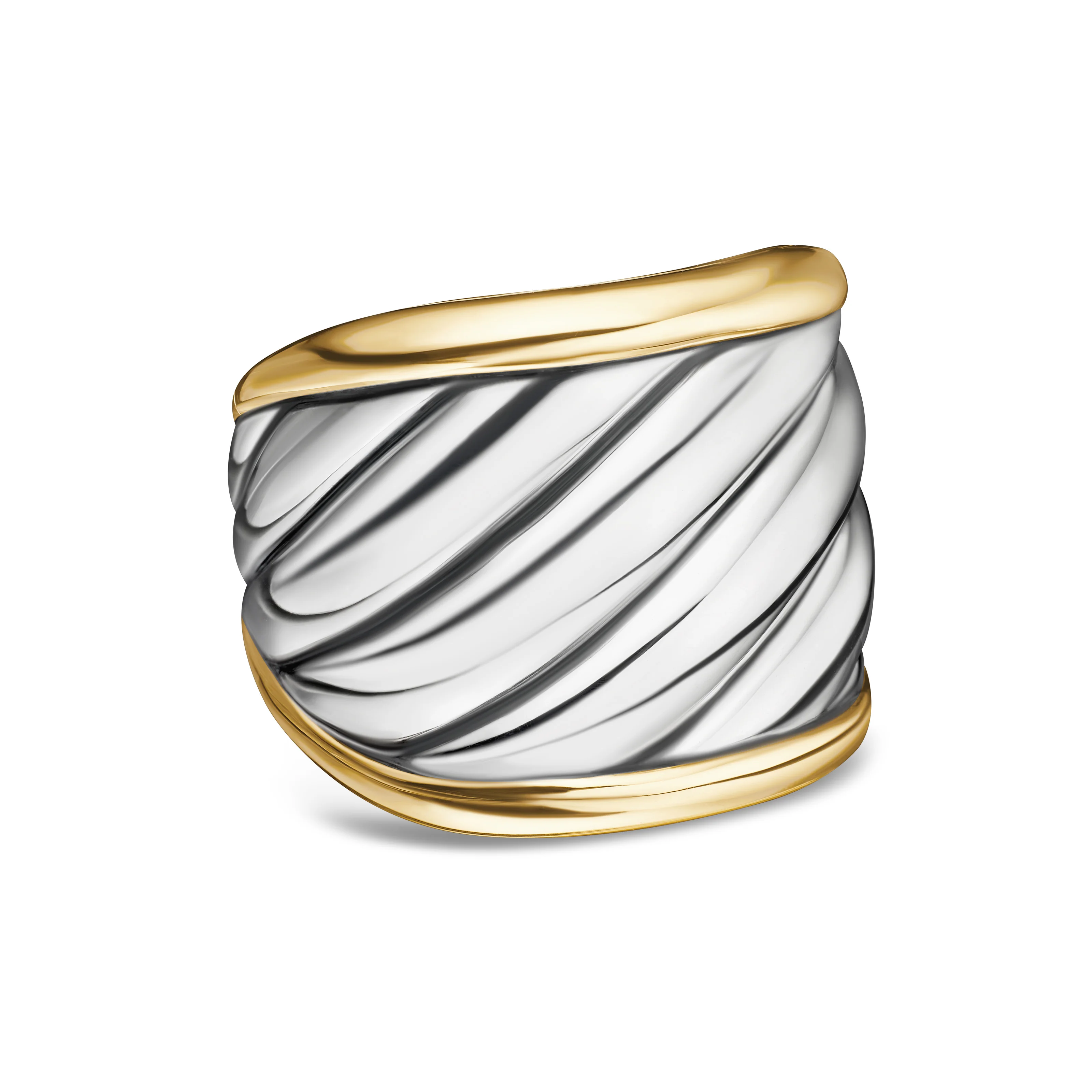 David Yurman Sculpted Cable Saddle Ring In Sterling Silver With 18k Yellow Gold, 21mm