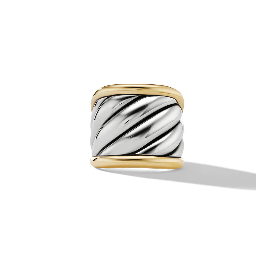 David Yurman Sculpted Cable Saddle Ring In Sterling Silver With 18k Yellow Gold, 21mm - Image 2