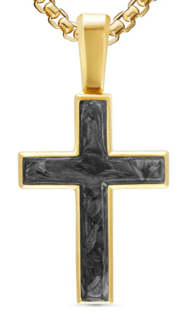 David Yurman Cross Amulet In 18k Yellow Gold With Forged Carbon, 24mm - Image 2