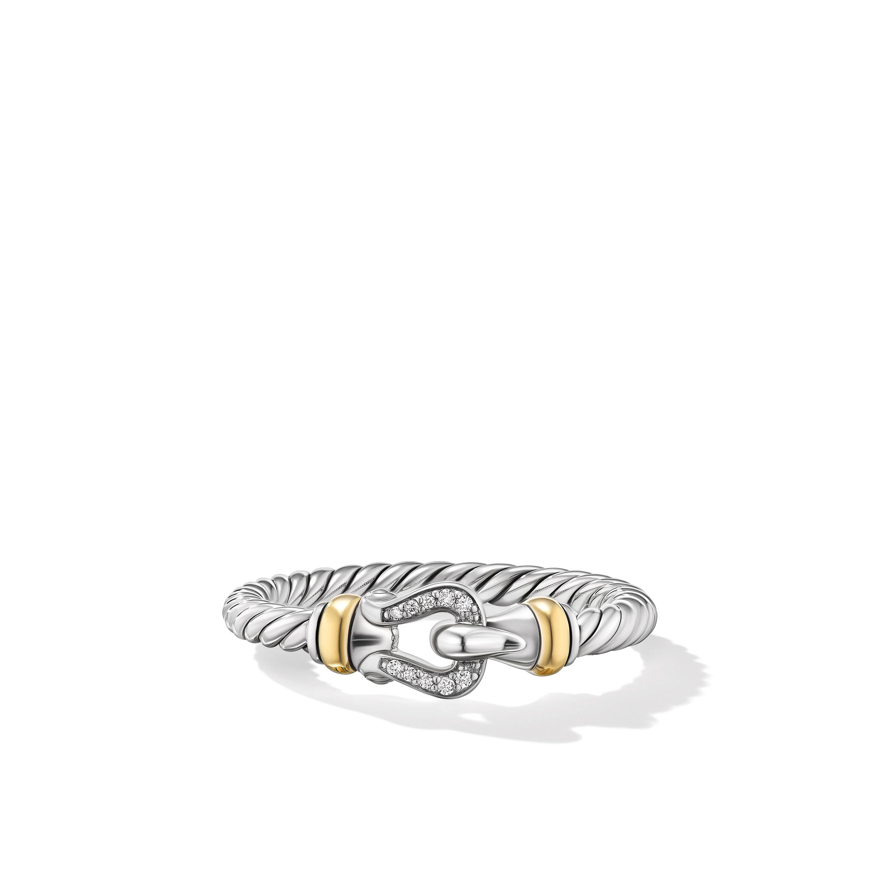 David Yurman Petite Buckle Ring In Sterling Silver With 18k Yellow Gold And Diamonds, 2mm