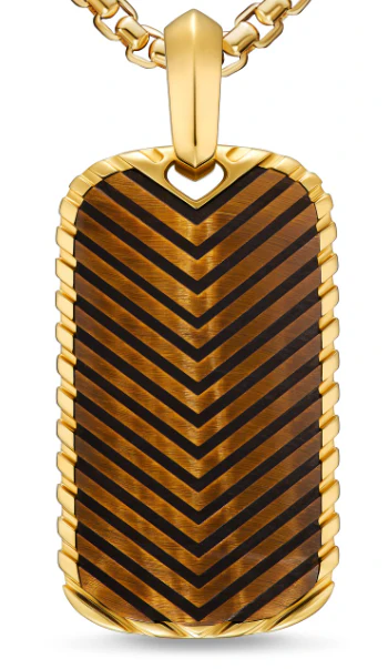 David Yurman Chevron Tag In 18k Yellow Gold With Tiger's Eye, 34mm - Image 2