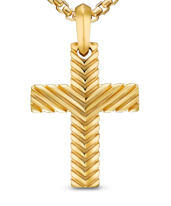 David Yurman Chevron Cross Pendant In 18k Yellow Gold, 36mm - Image 2