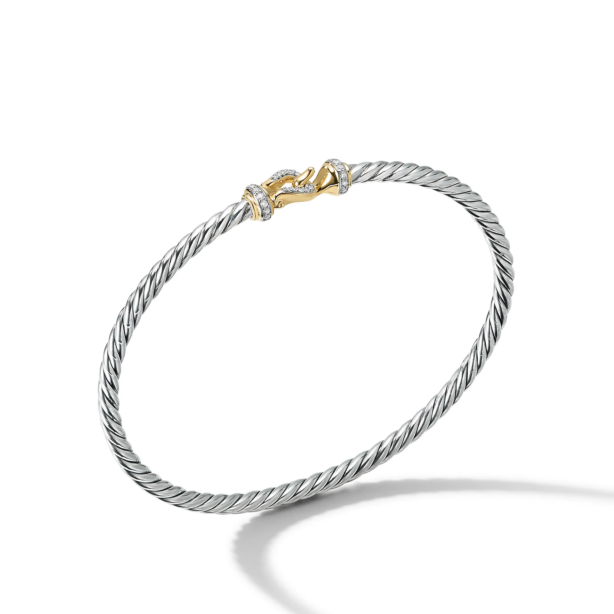 David Yurman Buckle Classic Cable Bracelet In Sterling Silver With 18k Yellow Gold And Diamonds, 3mm