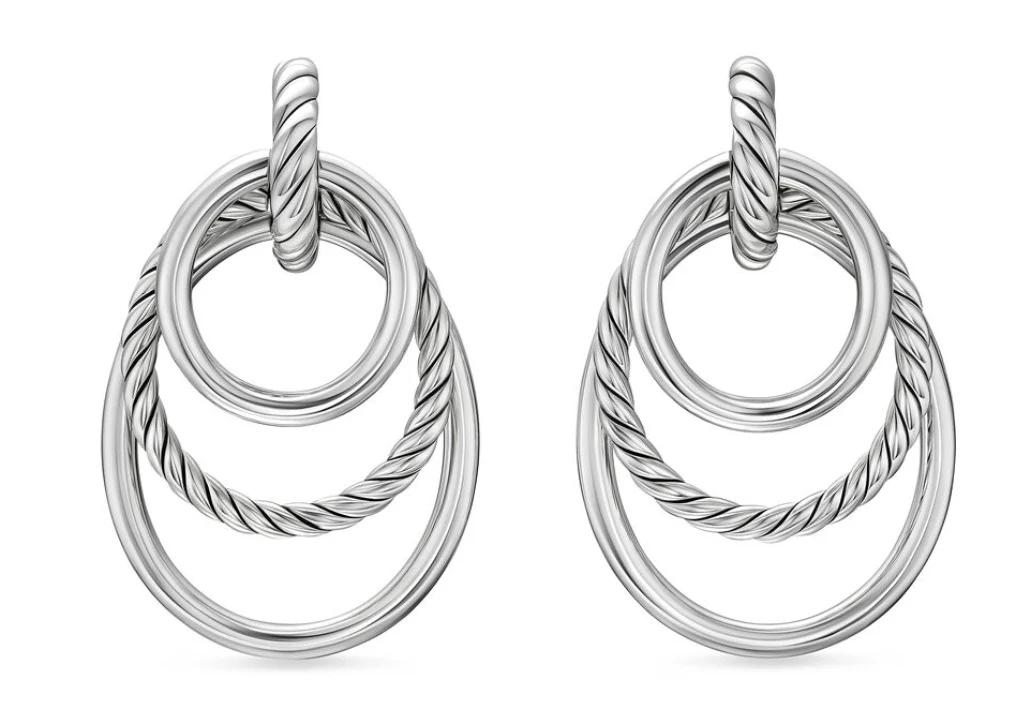 David Yurman Mercer® Bold Triple Ring Drop Earrings In Sterling Silver, 48mm - Image 2