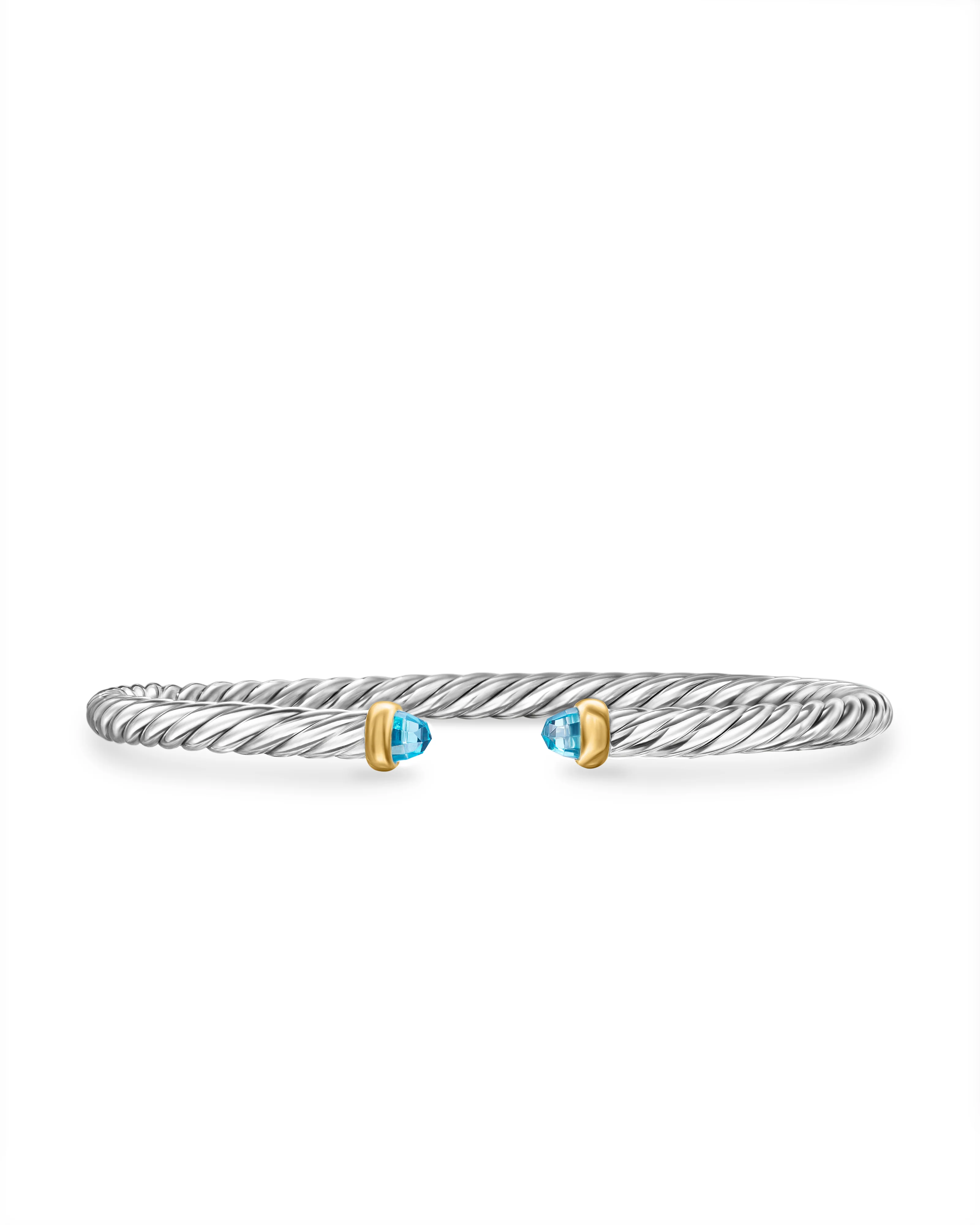 David Yurman Cable Flex Bracelet In Sterling Silver With 14k Yellow Gold And Blue Topaz, 4mm