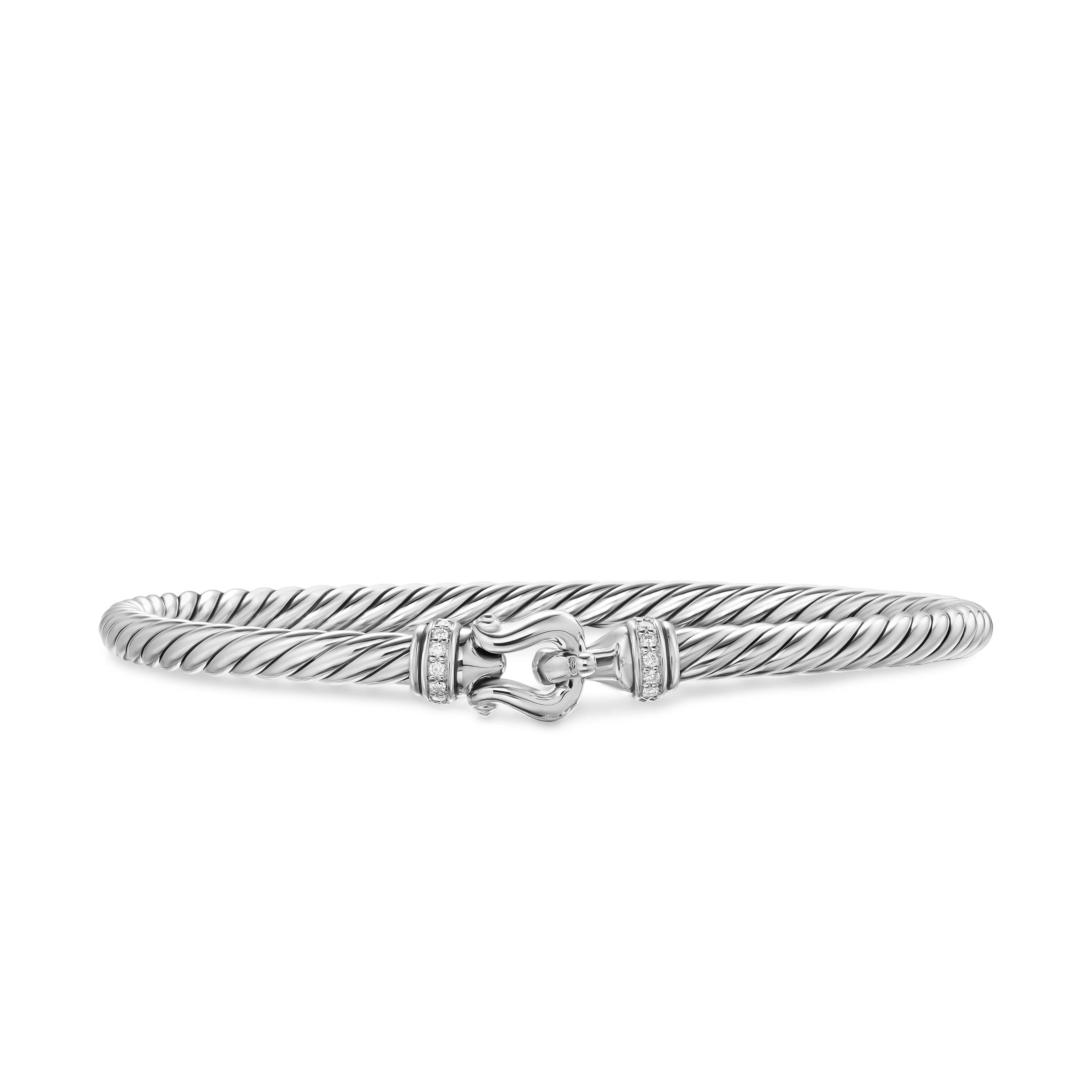 David Yurman Cable Flex Buckle Bracelet In Sterling Silver With Diamonds, 4mm