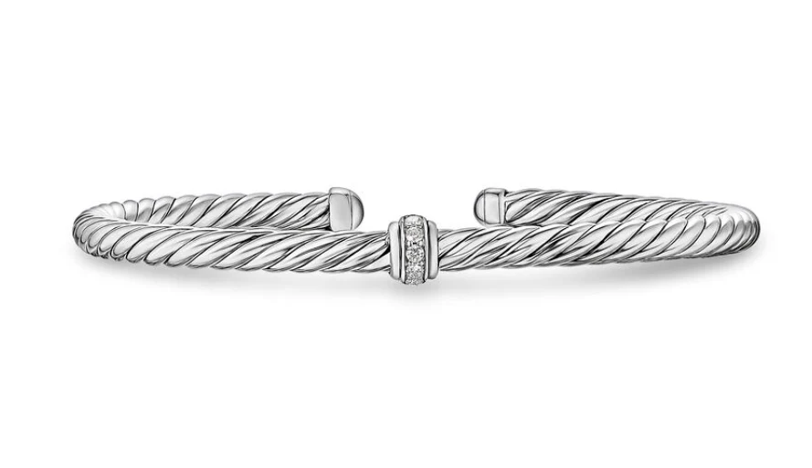 David Yurman Cable Flex Station Bracelet In Sterling Silver With Diamonds, 4mm - Image 2