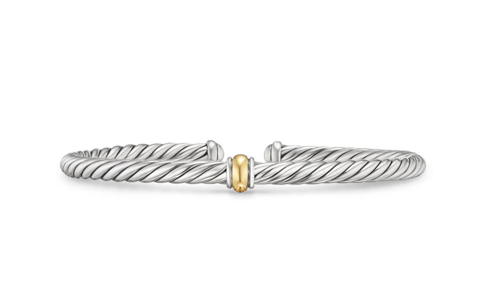 David Yurman Cable Flex Station Bracelet In Sterling Silver With 14k Yellow Gold, 4mm - Image 2