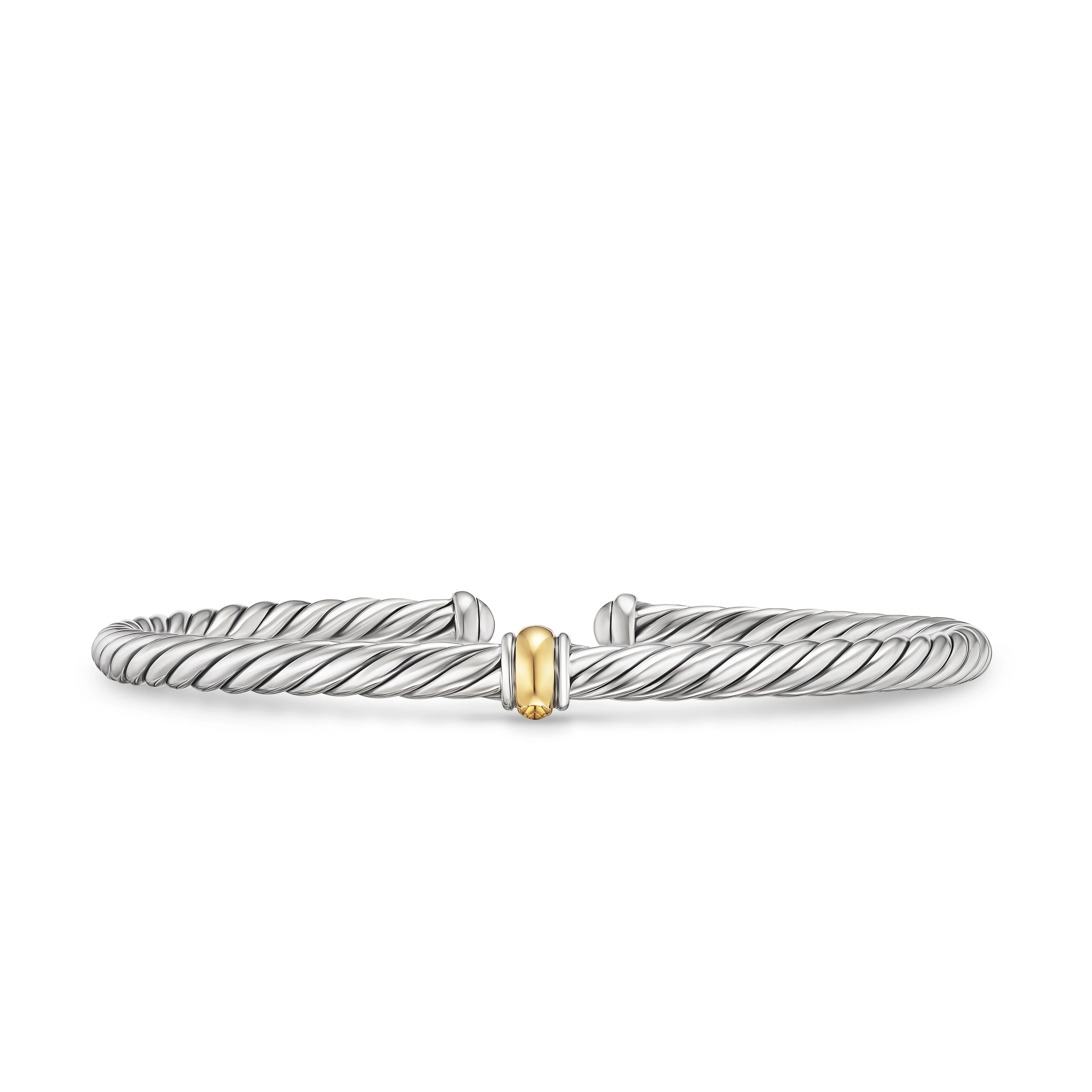 David Yurman Cable Flex Station Bracelet In Sterling Silver With 14k Yellow Gold, 4mm