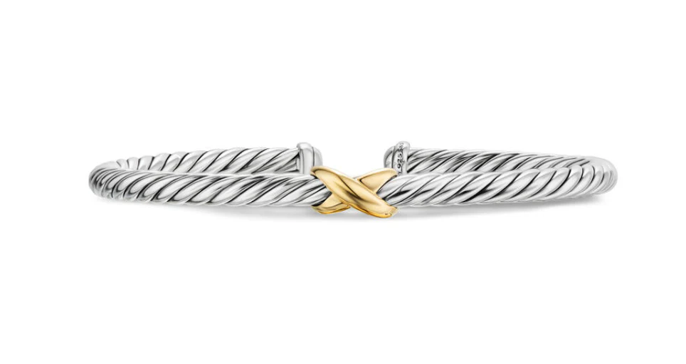 David Yurman Cable Flex X Station Bracelet In Sterling Silver With 14k Yellow Gold, 4mm - Image 2