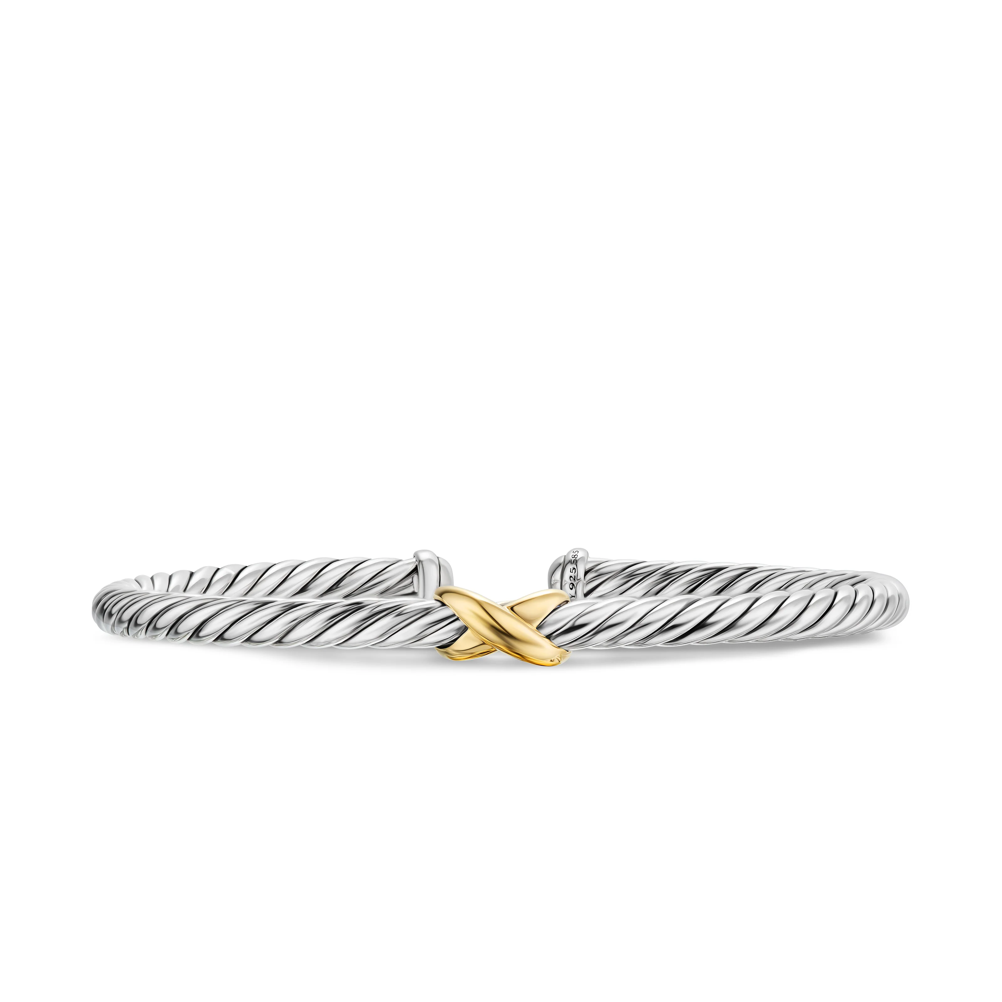 David Yurman Cable Flex X Station Bracelet In Sterling Silver With 14k Yellow Gold, 4mm