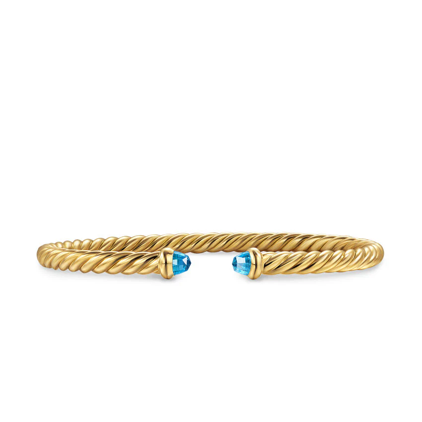 David Yurman Cablespira Flex® Bracelet In 18k Yellow Gold With Blue Topaz, 4mm