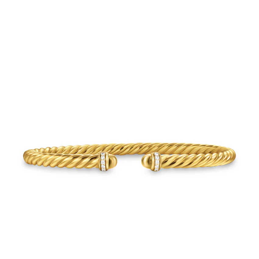 David Yurman Cablespira Flex® Bracelet In 18k Yellow Gold With Gold Domes And Diamonds, 4mm