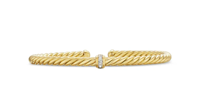 David Yurman Cablespira® Flex Station Bracelet In 18k Yellow Gold With Diamonds, 4mm - Image 2