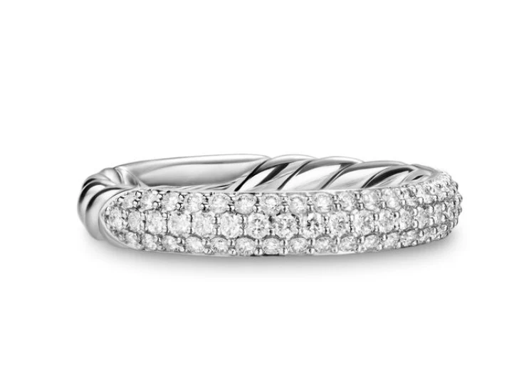 David Yurman Mercer® Pavé Band Ring In Sterling Silver With Diamonds, 3.7mm