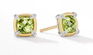 David Yurman Petite Chatelaine® Stud Earrings In Sterling Silver With 18k Yellow Gold, Peridot And Diamonds, 5mm