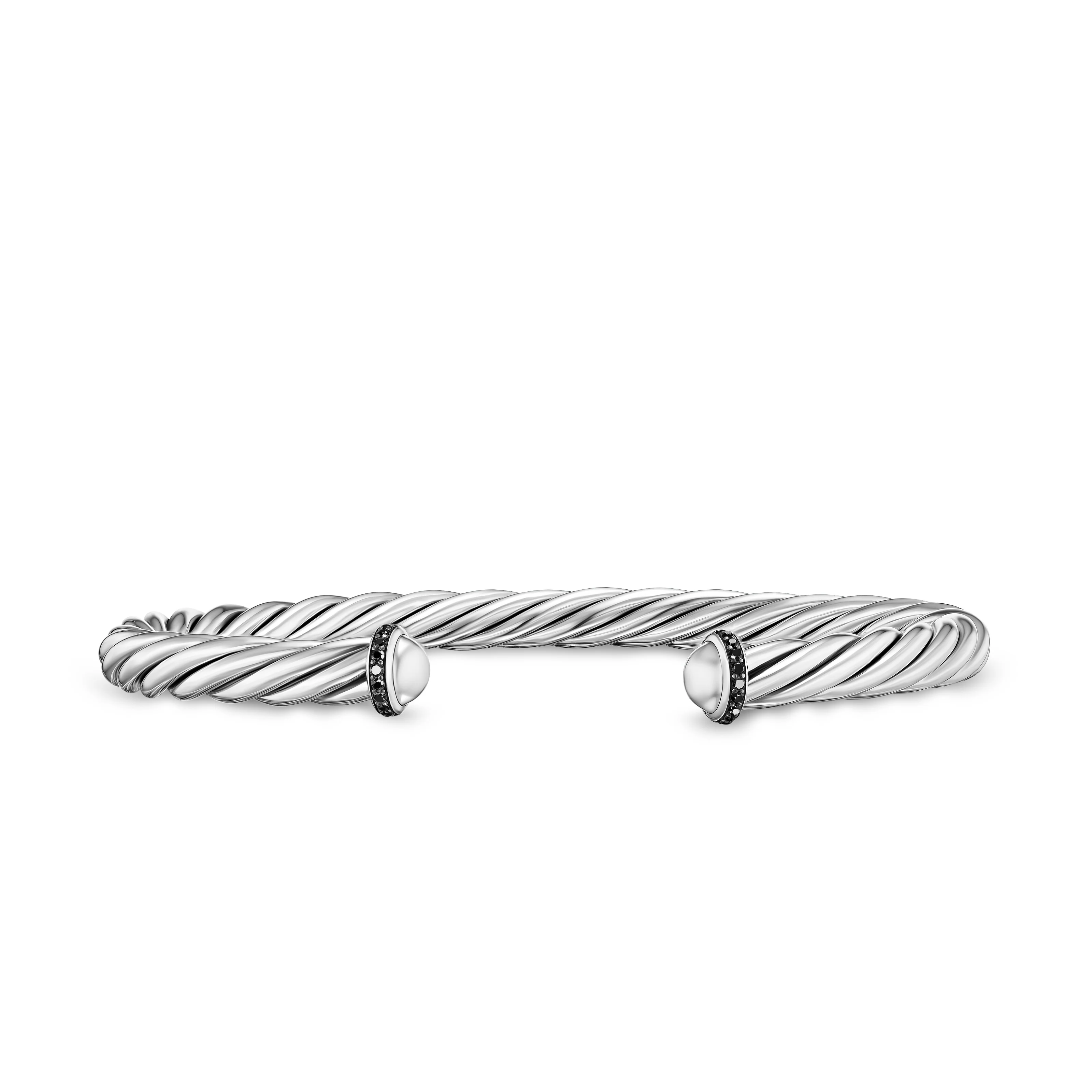 David Yurman Cable Cuff Bracelet In Sterling Silver With Pavé Black Diamonds, 6mm - Image 2