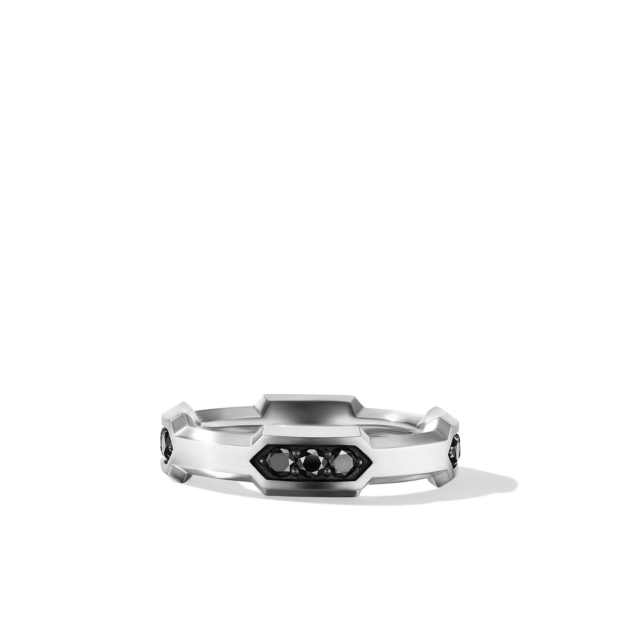 David Yurman Hex Station Band Ring In Sterling Silver With Black Diamonds, 6mm