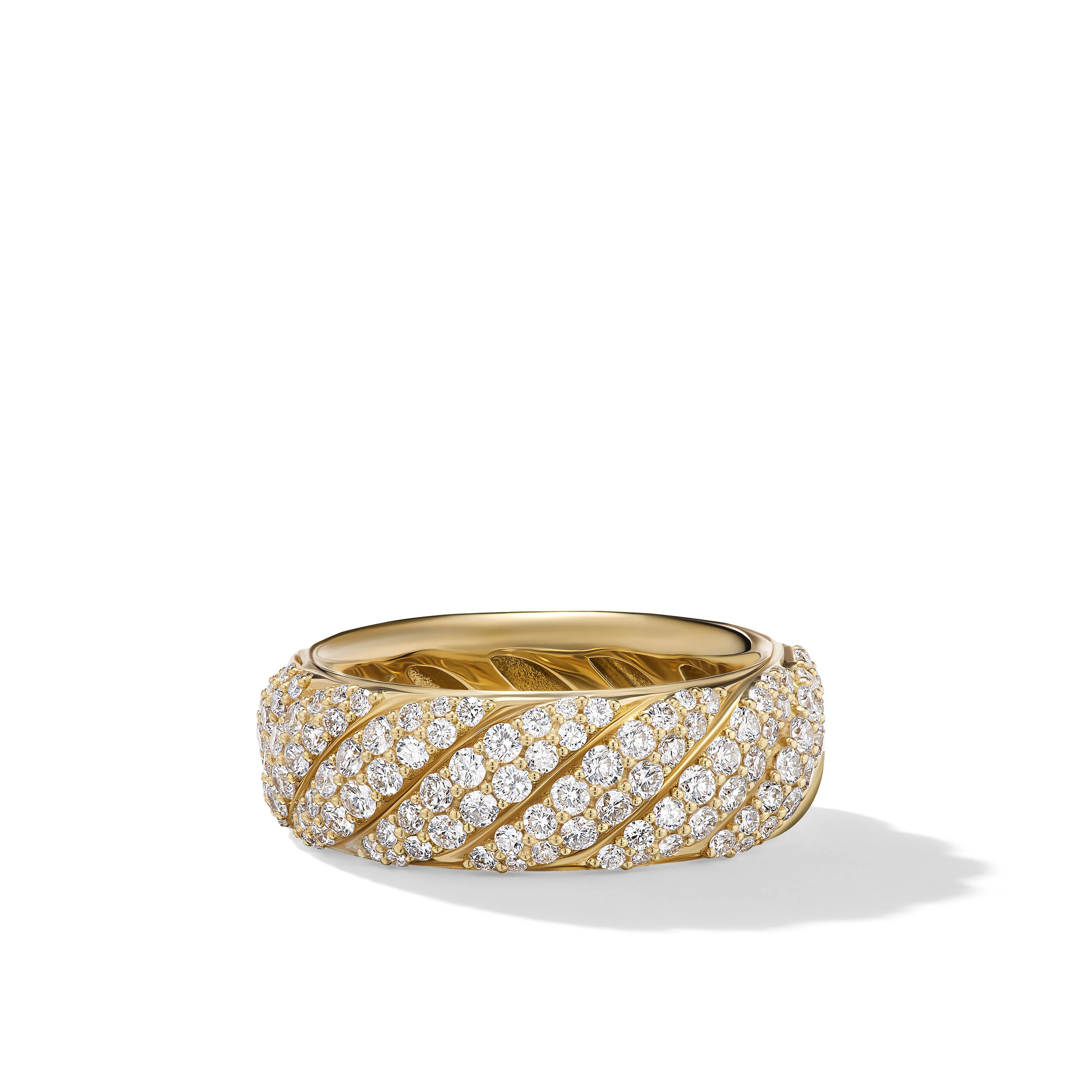 David Yurman Sculpted Cable Band Ring In 18k Yellow Gold With Diamonds, 7.5mm